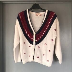 Vintage Huntington Ridge Cardigan Sweater Size M Hand Knit Long Sleeve V-Neck